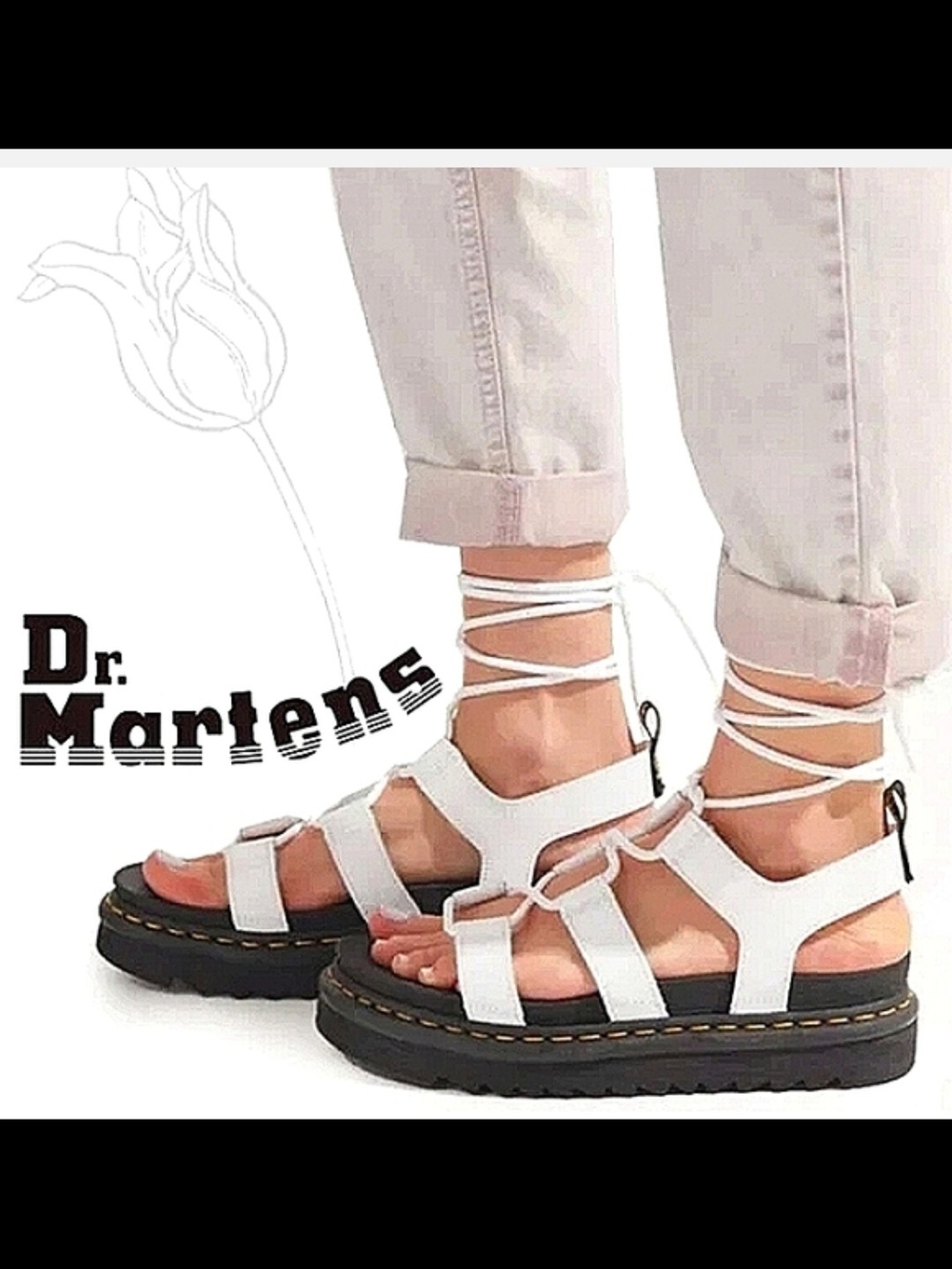 Dr. Martens New In Original Box Leather Lace-Up Platform Gladiator Sandals